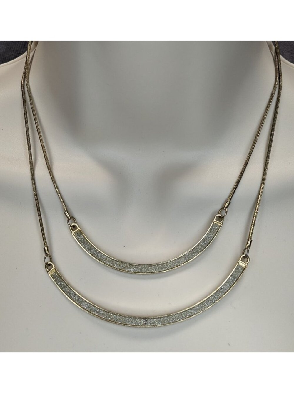 Claires Double Layer Glitter Crescent Necklace